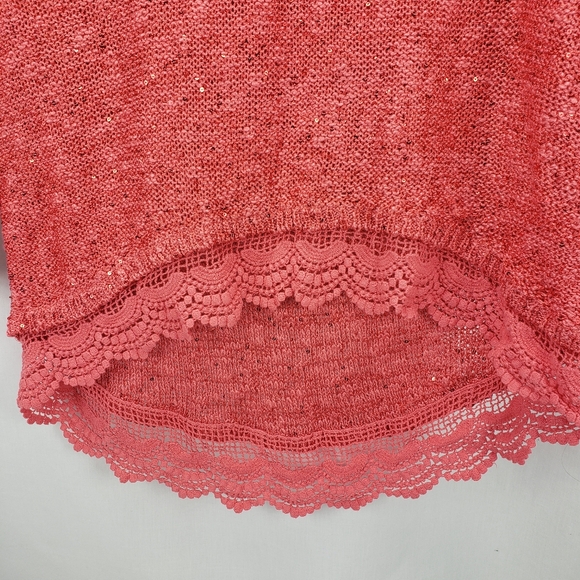 Boston Prosper Lace Bottom Sequin Sweater Coral Size Medium NWT - Picture 3 of 5
